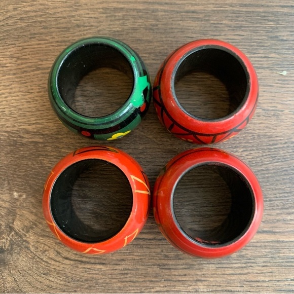 Set of 4 Hand Painted Carved Wood Napkin Holders - Picture 2 of 8